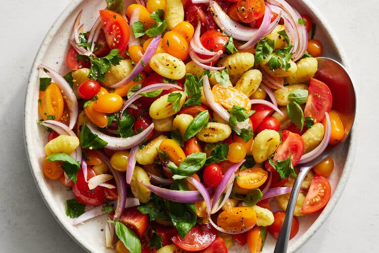 Crispy Gnocchi With Tomato and Red Onion