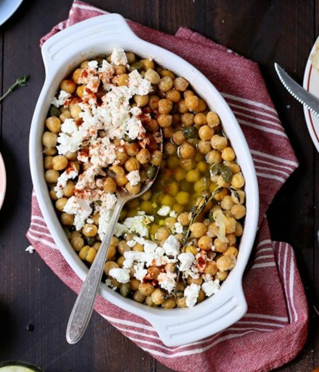 Olive Oil Braised Chickpeas with Feta
